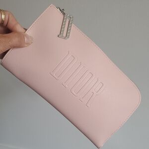 Dior Pale Pink Embossed Leather Zip Cosmetic Clutch Pouch